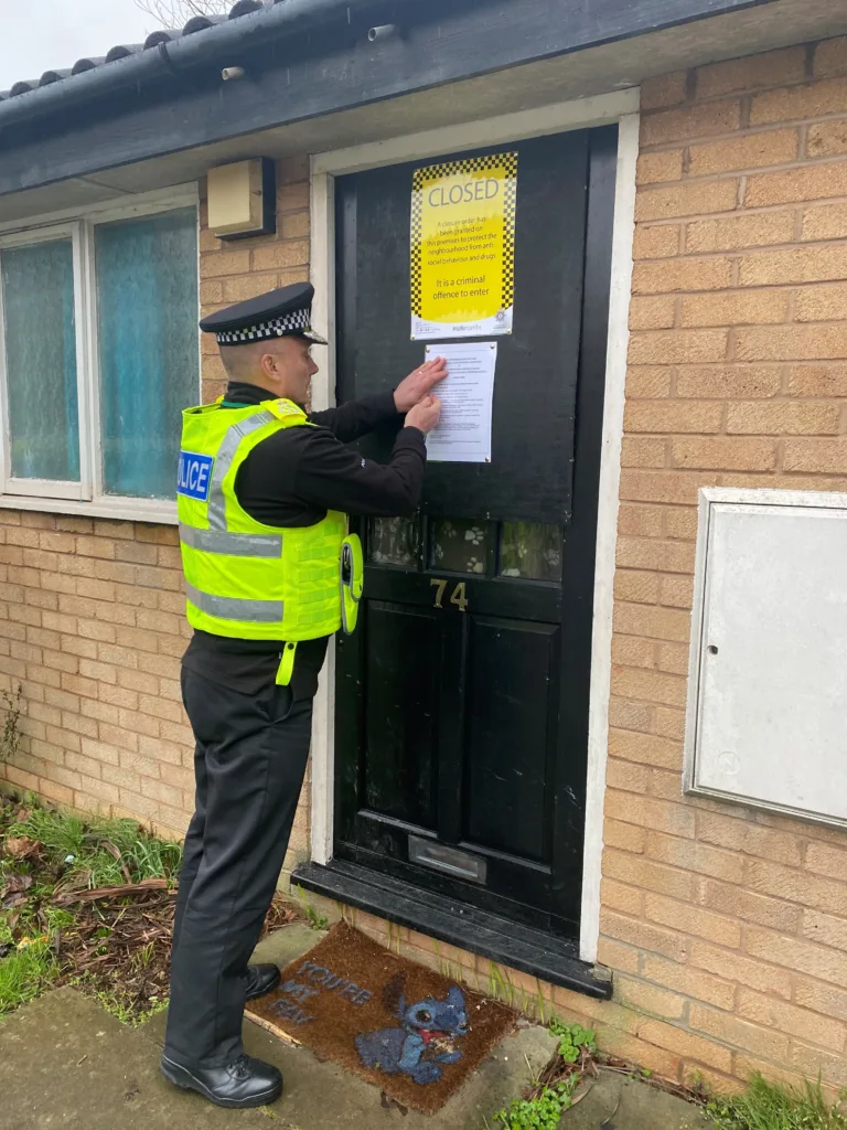 Chief Constable Nick Dean out with police officers in Peterborough, personally slapped closure order on house which had caused multiple problems to neighbours. 