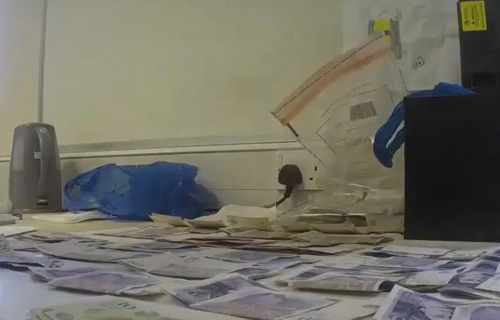 Body Warn Video footage of the contents of the safe and cash being counted: 35-year-old Umar Zeshan has been jailed, four years after his arrest. 
