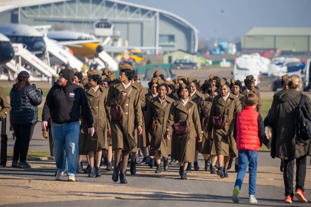 6888 Filming Duxford (Perry Tyler and Kerry Washington),Duxford, Cambridge Tuesday 14 February 2023. Picture by Terry Harris.