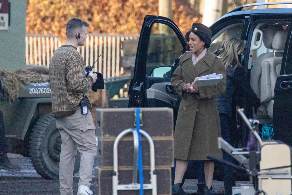 6888 Filming Duxford (Perry Tyler and Kerry Washington),Duxford, Cambridge Tuesday 14 February 2023. Picture by Terry Harris.