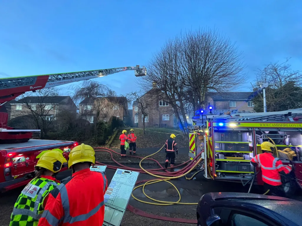 Garages and car fire spreads to house in Bourn, Cambridgeshire