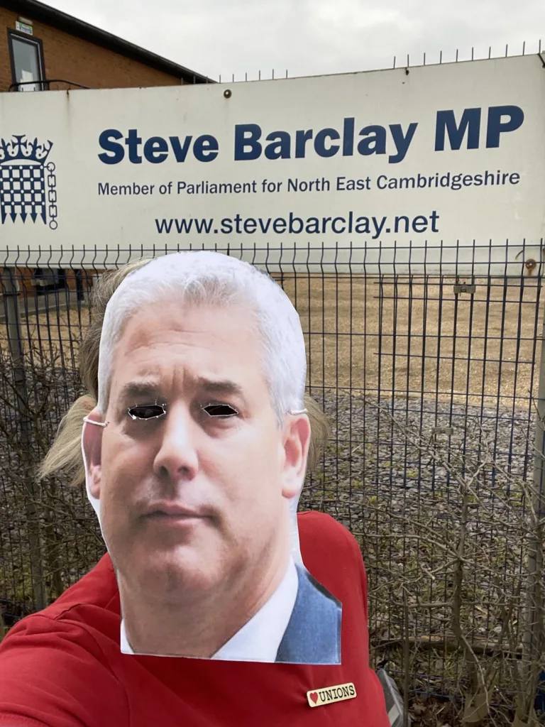 The protestors who gathered outside MP Steve Barclay’s constituency office in March last Saturday. 