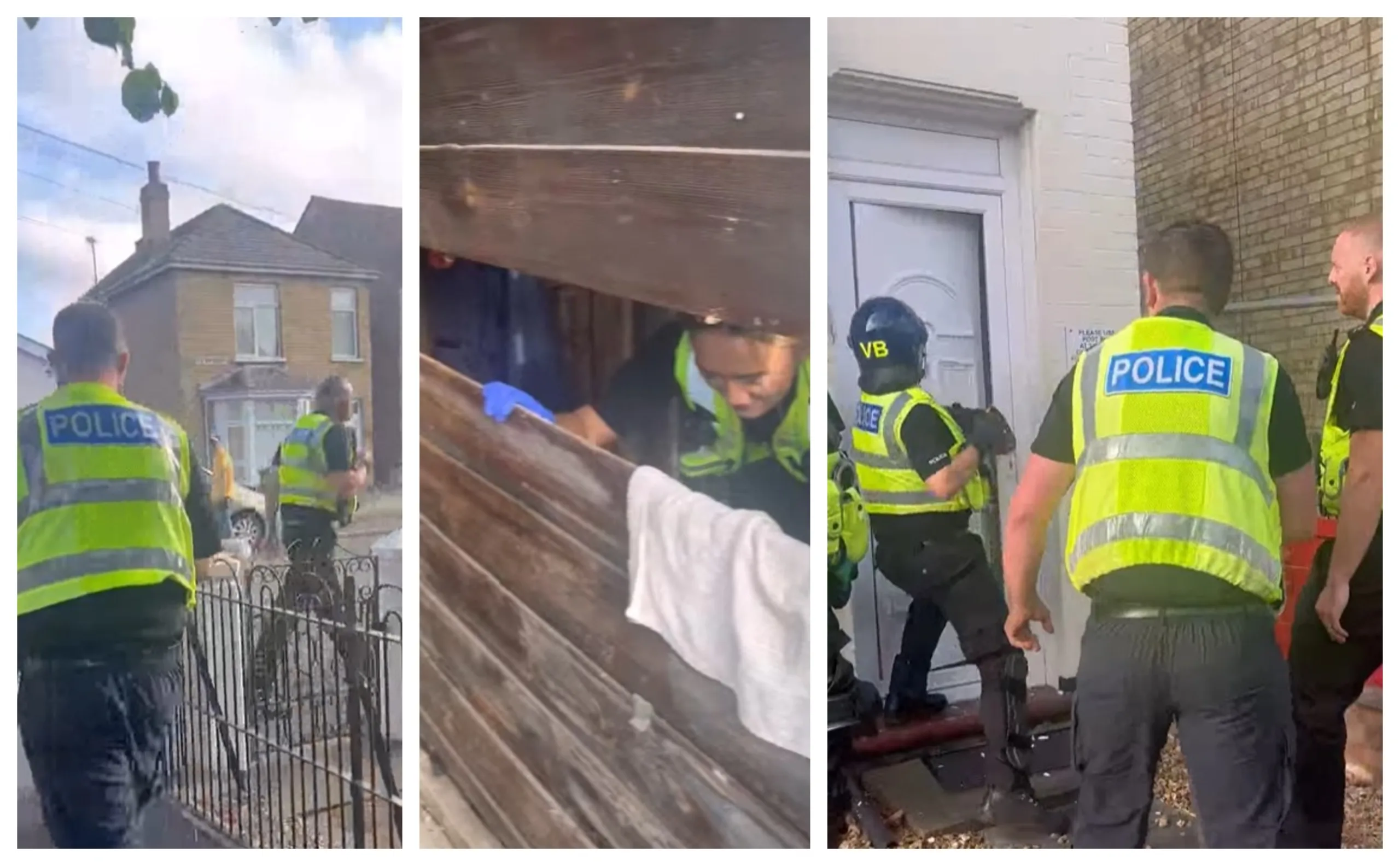 Extracts from video made by Cambridgeshire police of drugs raid in March, Cambs.