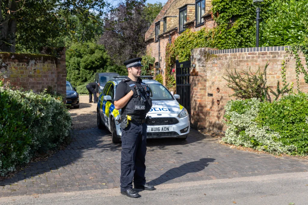 Police have been at Banyer Hall, Emneth, since Monday following the discovery of the body of Lesley Page. Provisional results from a post mortem carried out yesterday on Mrs Page “showed the cause of death as gunshot wounds to the torso”. PHOTO: Terry Harris 
