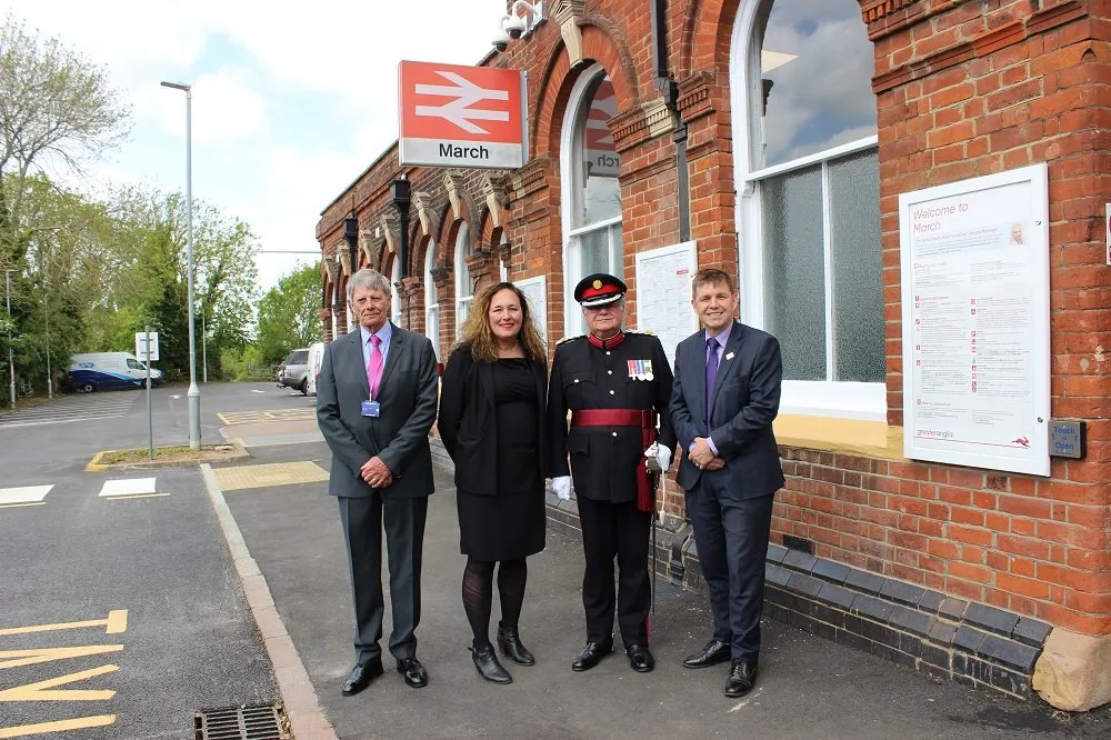 2022: Pictured at the official opening of the redeveloped March Railway Station are, from left, Cllr Chris Seaton, Fenland District Council Cabinet Member for Transport and Chairman of the Fenland Stations Regeneration Project Board; Simone Bailey, Greater Anglia's Asset Management Director; the Deputy Lieutenant of Cambridgeshire, Colonel Mark Knight MBE and Dr Nik Johnson, Mayor of Cambridgeshire and Peterborough.
