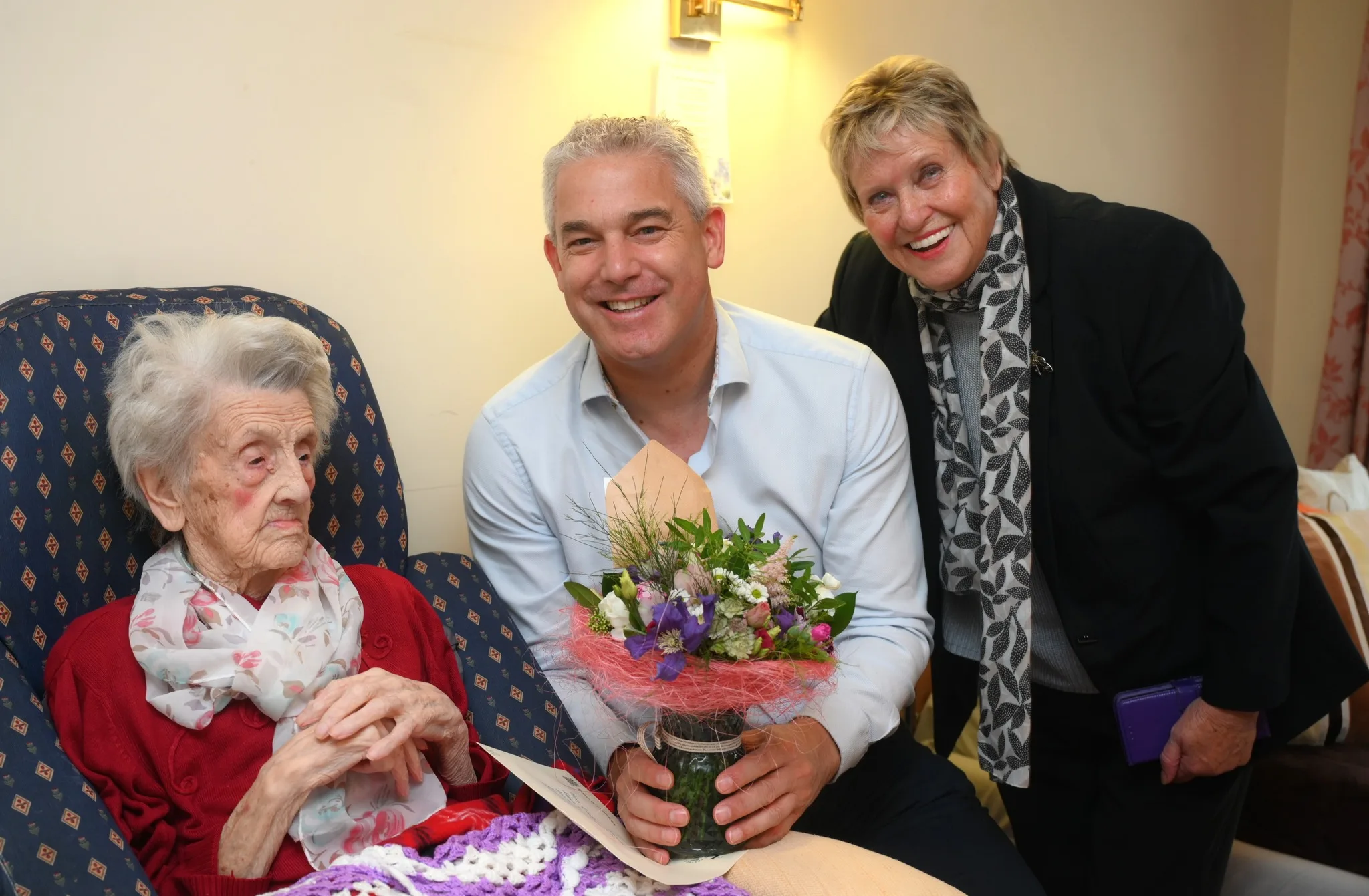 MP Steve Barclay with Gladys Kightly and her daughter Sue