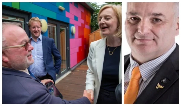 News for Peterborough and Cambridgeshire - Left: Cllr Wayne Fitzgerald welcoming Liz Truss to the city with Peterborough MP Paul Bristow and right: Cllr Christian Hogg, Lib Dem leader and outspoken critic of Cllr Fitzgerald