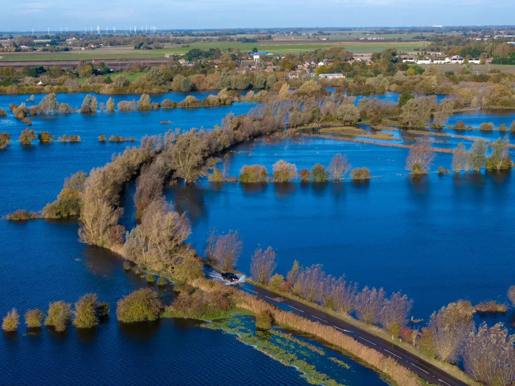 7 fire appliances – and a boat – rescue stranded supermarket delivery van on flooded A1101 Welney Wash Road