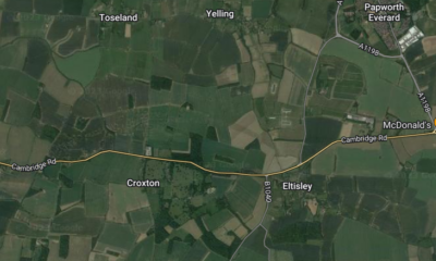The crash happened on the A428 at Croxton today at around 6.30am. IMAGE: Google Maps