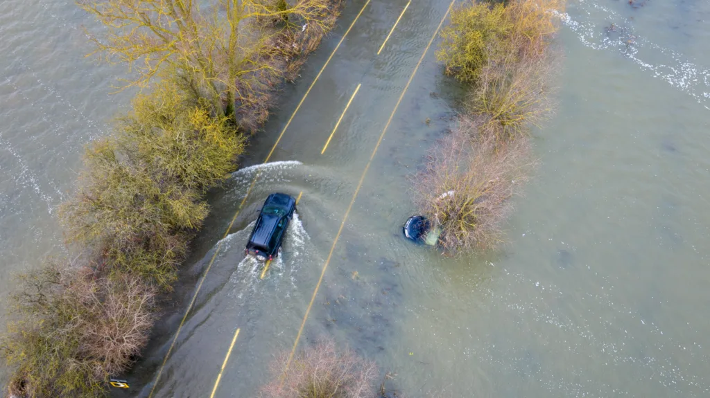 Picture dated December 20th shows an Audi car submerged on the flooded A1101 in Welney; one of two cars spotted floating in the waters. PHOTO: Bav Media 
