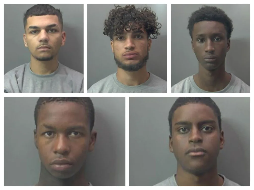 Jailed: Rudolf Gregor, 19, of Midland Road, West Town – 19 years and six months; Patrick Tavera, 18, of Tyesdale, Bretton – 16 years; Samba Balde, 18, of Bringhurst, Orton Goldhay – 19 years; Amadu Djalo, 18, of Hampton Court, Hampton – seven years and three months; Milan Pollak, 19, of Shakespeare Avenue, New England – seven years.
