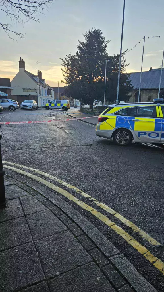 Church Terrace, Wisbech, today, which has been cordoned off. Blood has been seen on the pavement. Photo: CambsNews
