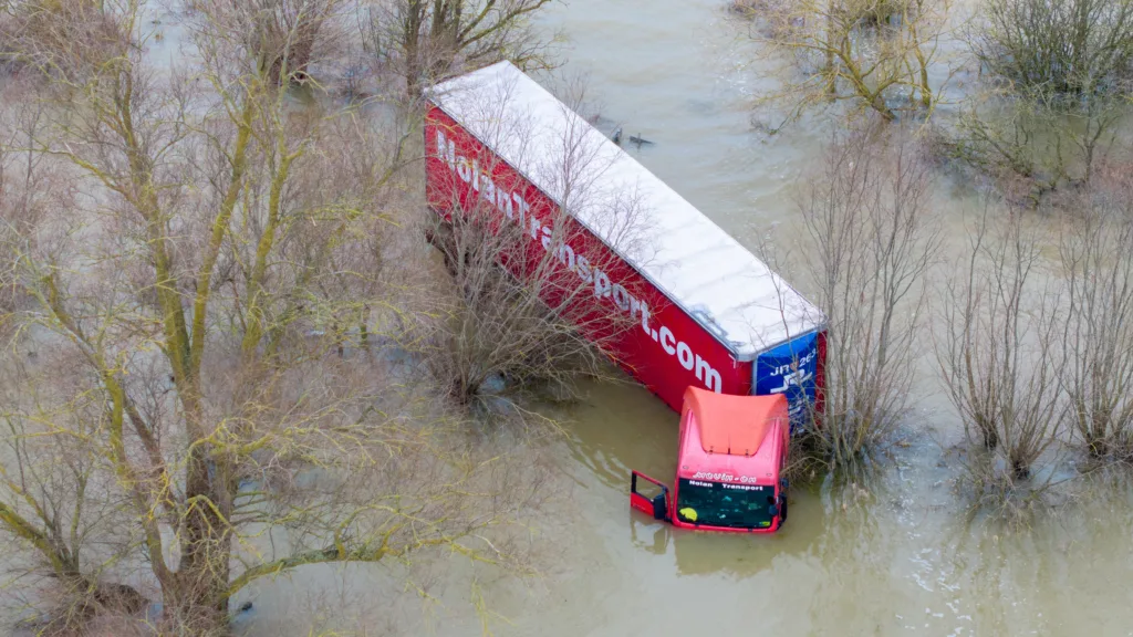 GALLERY: Fire crews rescue lorry driver from flooded A1101 Welney Wash