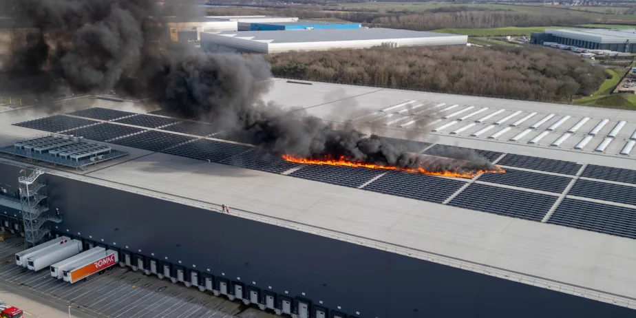 Lidl Warehouse Solar Panels on fire, Alwalton Hill, Peterborough§ Friday 23 February 2024. Picture by Terry Harris.