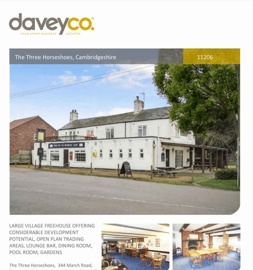 Fenland Council published on its planning portal a copy of the sales particular showing the Three Horseshoes being offered for sale for £350,000 or offers. There were no takers for it says the company who marketed the pub. 