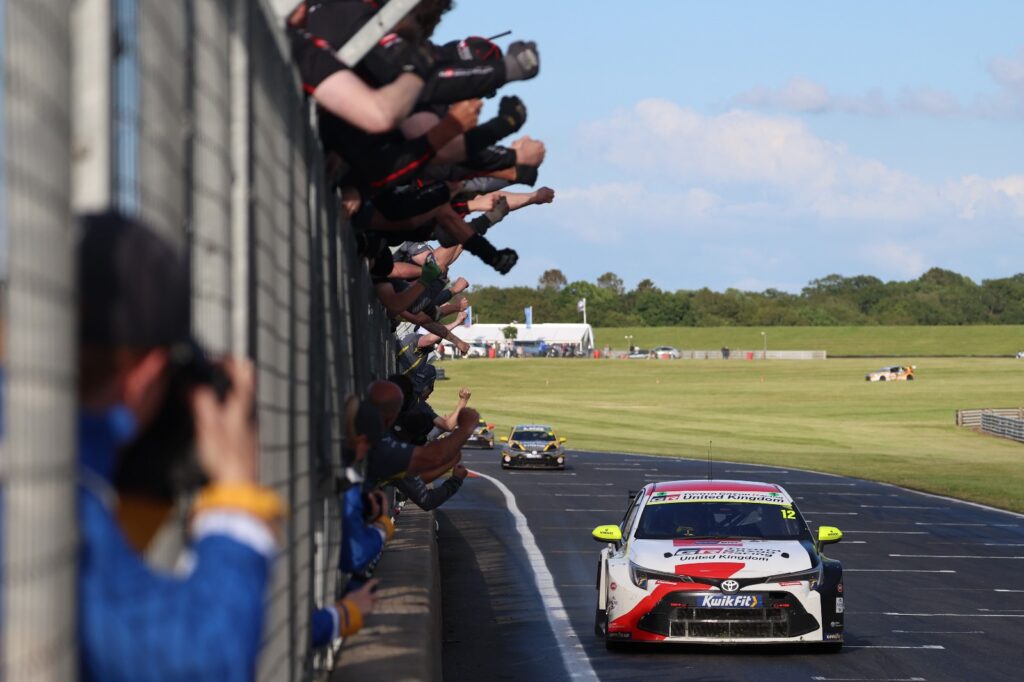 The TOYOTA GAZOO Racing UK driver Rob Huff was wheel-perfect in a thrilling finale at the Norfolk venue as he fought his way from 14th on the grid to claim a famous victory PHOTO: Jakob Ebrey Photography