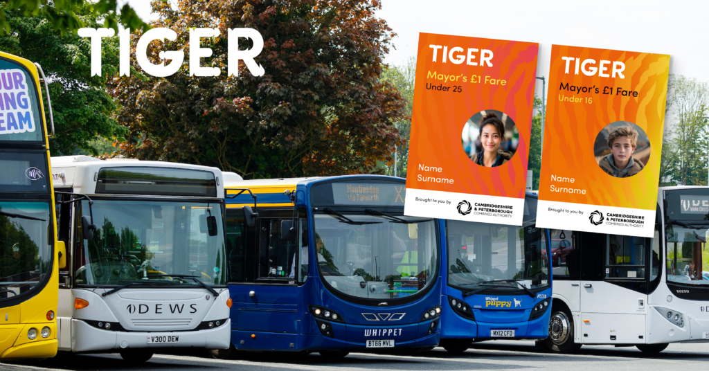 Under 25s in Cambridgeshire and Peterborough can now apply for a special ‘Tiger’ bus pass offering £1 fares as part of the Combined Authority’s work to revamp public transport in the region
