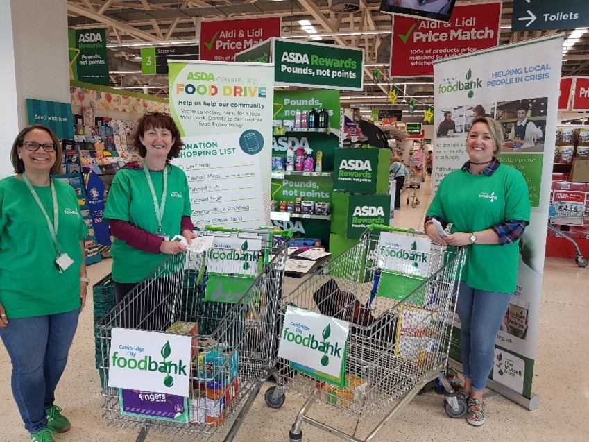 Cambridge City Foodbank volunteer team at the Asda collection drive