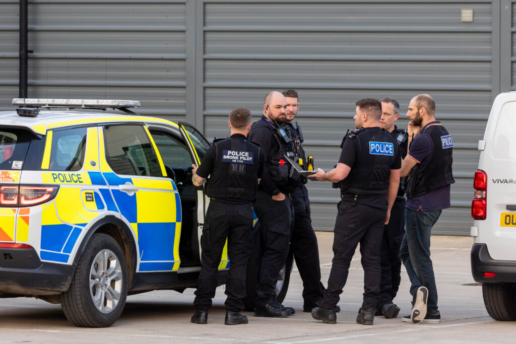 Police at the scene of a drugs raid at Harrier Way, Eagle Business Park, Yaxley. PHOTO: Terry Harris