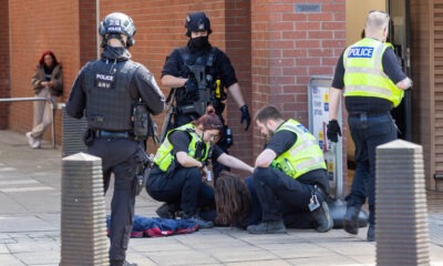 Armed police out in Peterborough today and gave chase prior to arrest in Broadway. PHOTO: Terry Harris