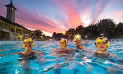 Swimmers take to the pool at 4am for a sunrise swim on the Summer Solstice. City lido, Peterborough Thursday 20 June 2024. Picture by Terry Harris.