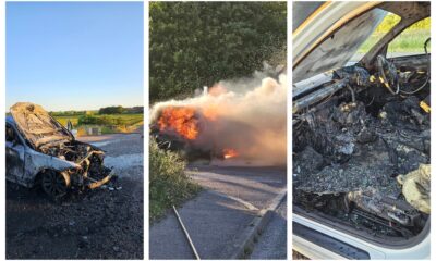 The crews, who came from Huntingdon and Sawtry, worked hard to extinguish the fire on the B1043 near Stilton, and make the area safe