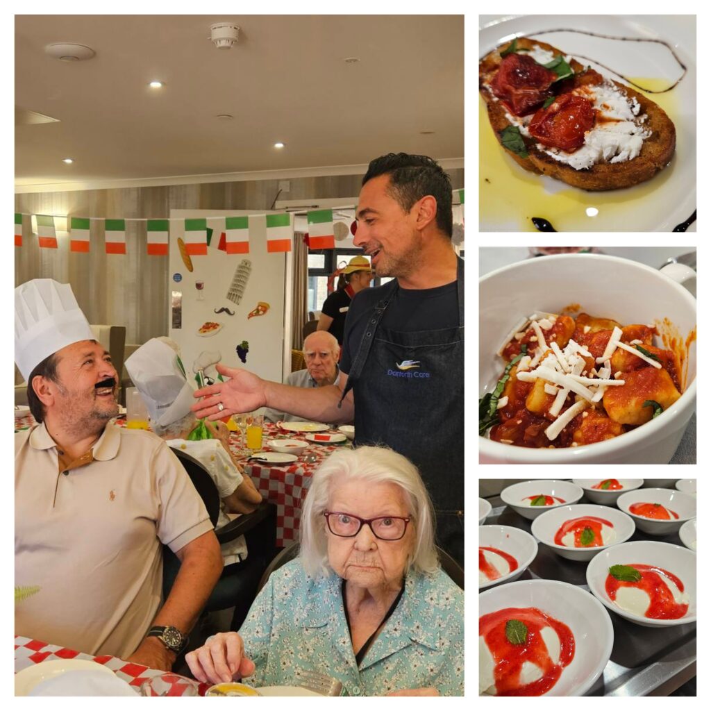 Celebrity chef Theo Michaels brought an Italian theme – and flavour - to Barton Care Home, Wisbech. On the right is the 3-course lunch he helped prepare and serve PHOTO: Wisbech Tweet 