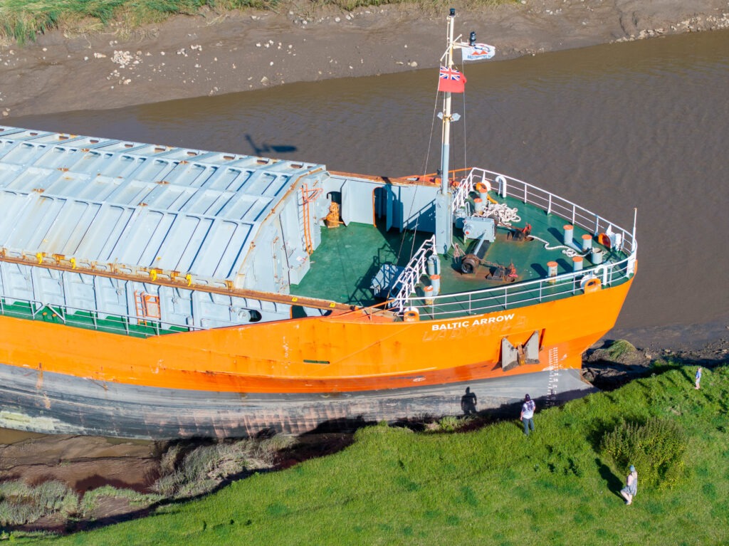 The Baltic Arrow grounded just outside Wisbech throughout Tuesday: an investigation is under way to find out what happened. PHOTO: Terry Harris