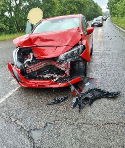 A court heard Knight’s driving caused a three-car collision in Milton. Above: Milton’s red Nissan Leaf 