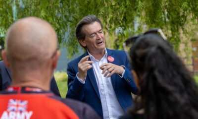 From punk rock to clean water campaigner: Feargal Sharkey in Peterborough on Monday to support Labour candidate Andrew Pakes. PHOTO: Terry Harris