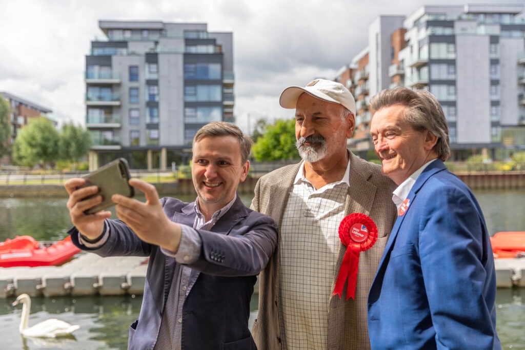 From punk rock to clean water campaigner: Feargal Sharkey in Peterborough on Monday to support Labour candidate Andrew Pakes. PHOTO: Terry Harris 