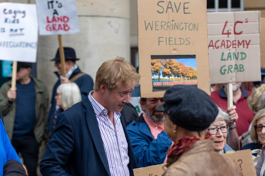 A public protest was staged ahead of a Cabinet meeting in Peterborough to decide on the fencing off of land to benefit Ken Stimpson Academy. Peterborough Tuesday 16 July 2024. Picture by Terry Harris.