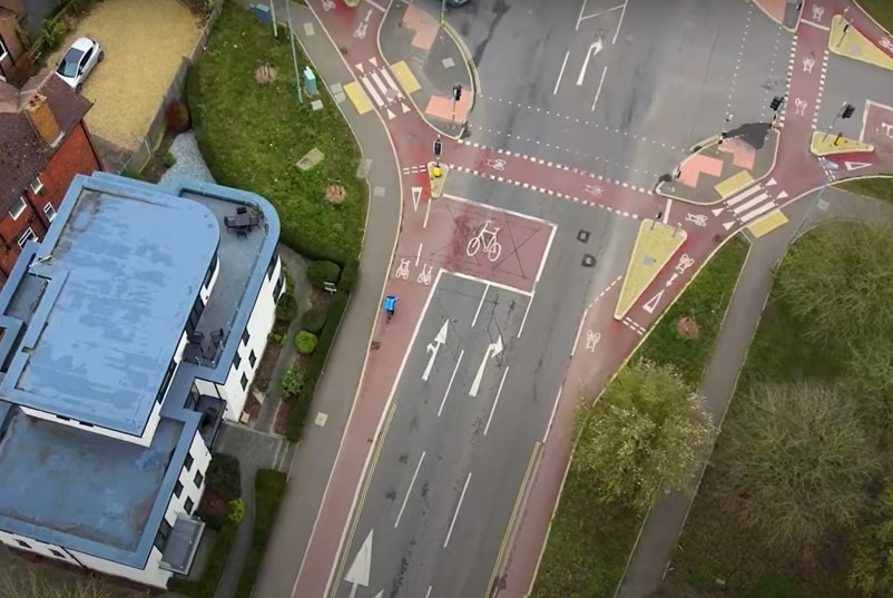 Providing better and safer journeys, says the GCP, and they believe this CYCLOPS junction at Histon Road is an example; it prioritises the safety of people walking and cycling