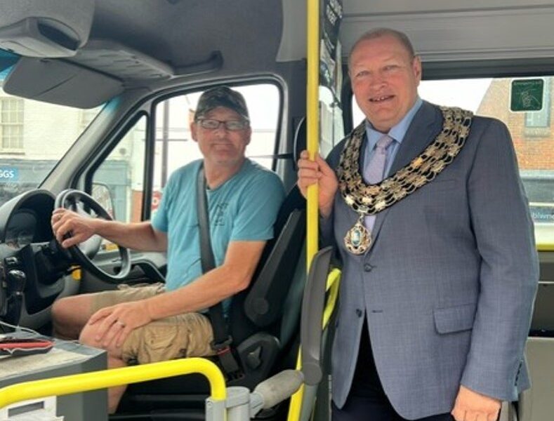 Cllr Gary Christy, who is also Mayor of March, aboard the 33A bus; a service bus, available to all operating Monday-Saturday 9am across March. It is run by FACT.