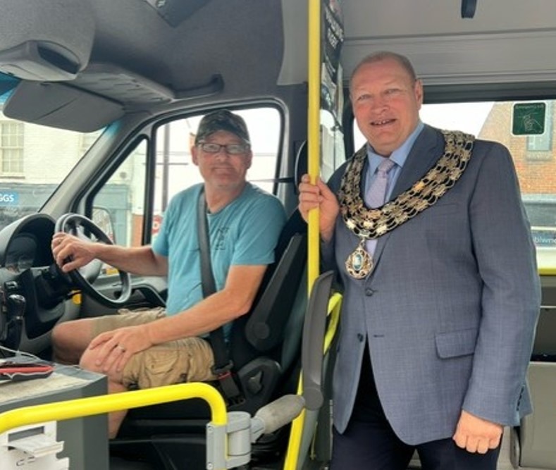 Cllr Gary Christy, who is also Mayor of March, aboard the 33A bus; a service bus, available to all operating Monday-Saturday 9am across March. It is run by FACT. 