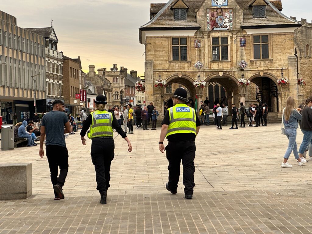 No major incidents in Peterborough tonight but police on hand just in case. PHOTO: Terry Harris 