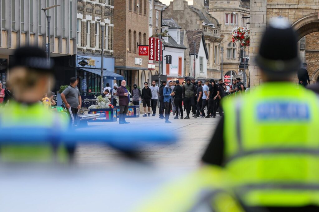 No major incidents in Peterborough tonight but police on hand just in case. PHOTO: Terry Harris 