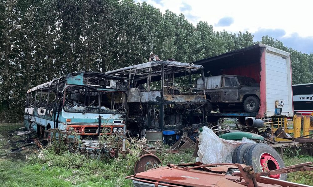 The scene that confronted Cambridgeshire Fire and Rescue crews at Lode Way, Haddenham, last Thursday: PHOTO: Cambs fire and rescue