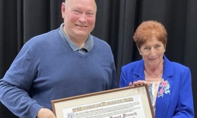 July 2024 – The Mayor of March, Cllr Gary Christy presents the ‘Freedom of the Town’ to Cllr Jan French for all her efforts over the past years and her dedicated support to the Town of March. PHOTO: March Town Council