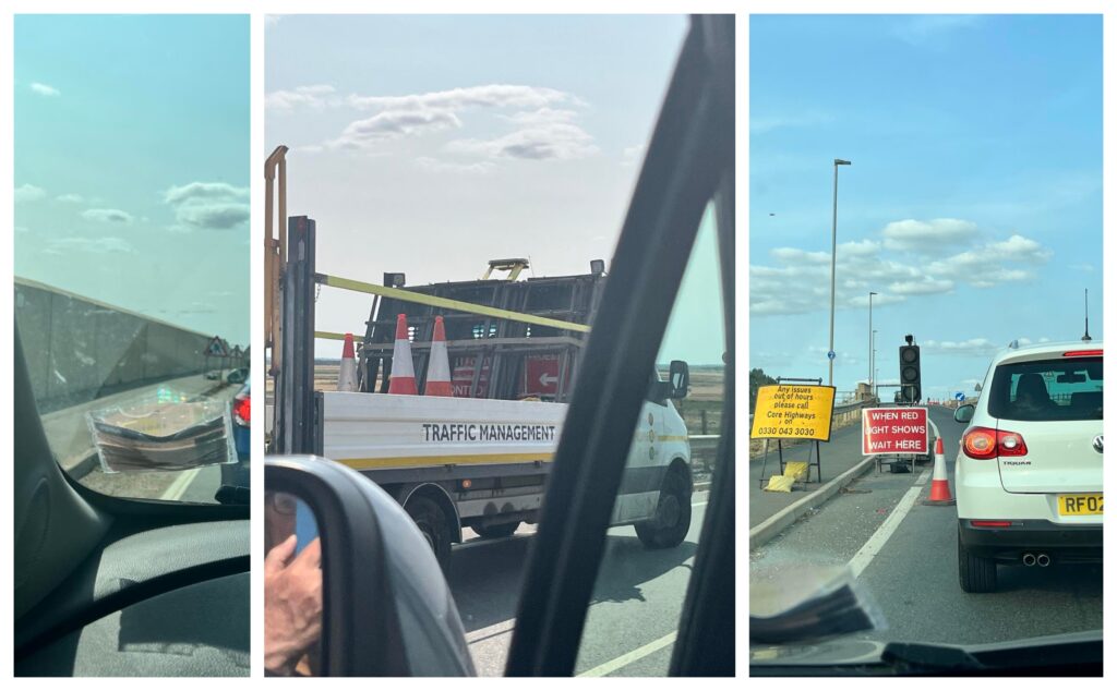 One-way traffic is a familiar pattern for those using the £32m Ralph Butcher Causeway Whittlesey after cracks appeared and contractors yet to determine cause. PHOTO: John Elworthy