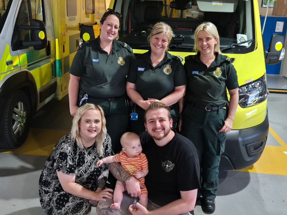 Home birth mum meets up with paramedics who delivered baby Luca