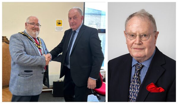 News for Peterborough and Cambridgeshire - Left: Cllr Mark Goldsack receiving the chairman’s medallion and a scroll from Cllr Alan Sharp, who stepped down in 2023 after two years as chairman but retained his role as Woodditton ward councillor. Right: Independent Woodditton councillor James Lay