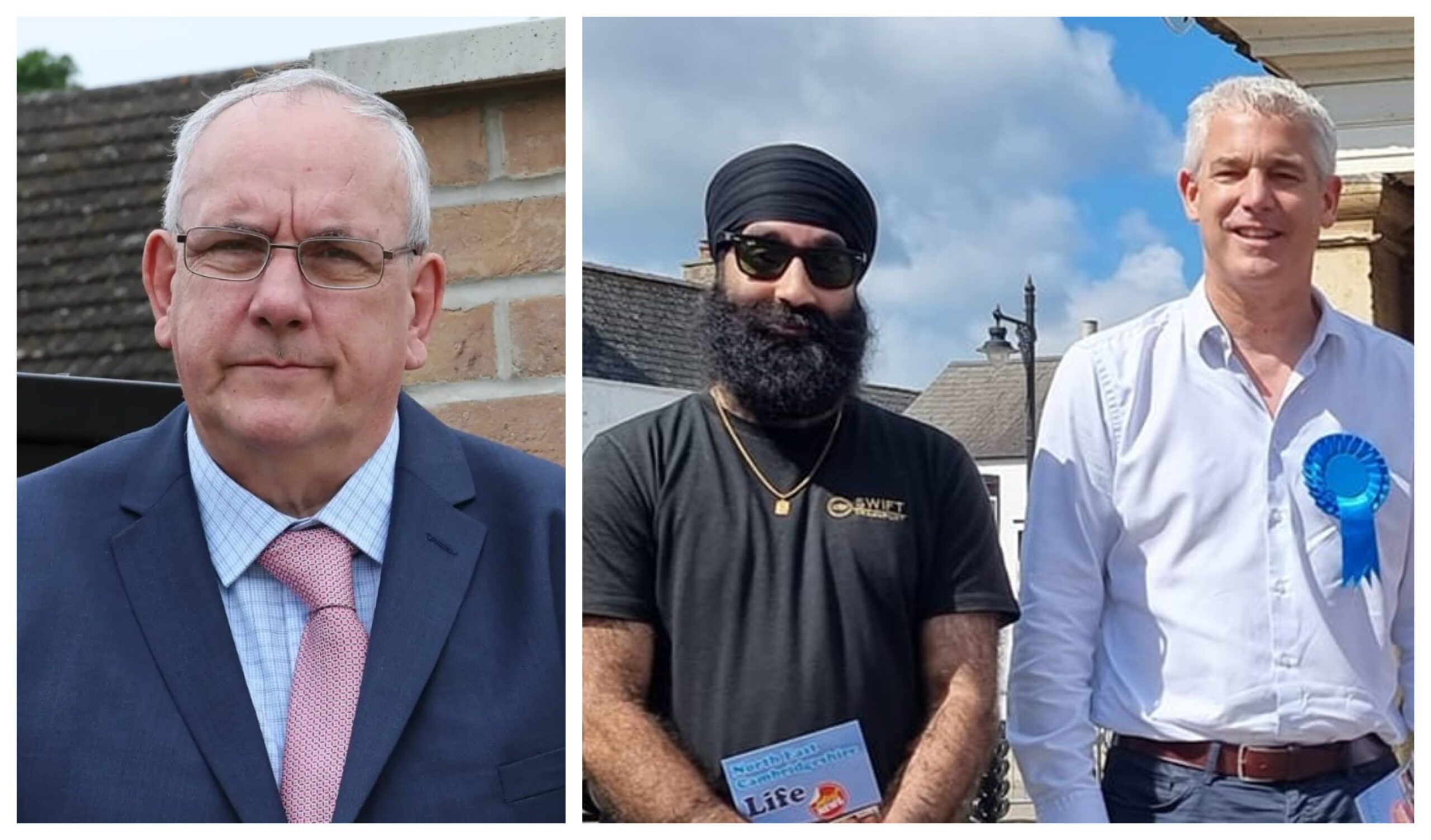 Cllr Gurninder Singh Gill (right) owns Swift Transport of Whittlesey; he is also shown at Companies House as a director of the family owned Swift Carz Ltd. Pictured here with MP Steve Barclay in Whittlesey. Left: Cllr Dave Patrick