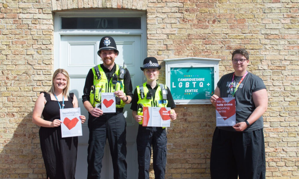 Pip Gardner from The Kite Trust (R) is pictured with Harriet from East Cambs CSP and representatives of East Cambs Police