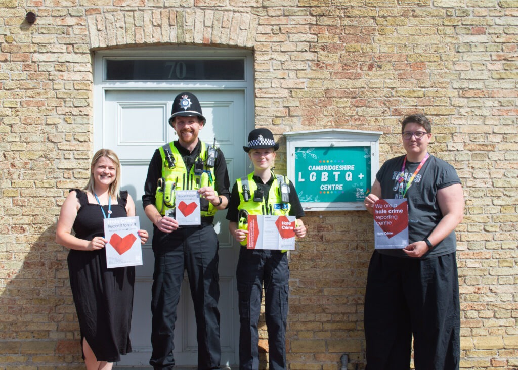 Pip Gardner from The Kite Trust (R) is pictured with Harriet from East Cambs CSP and representatives of East Cambs Police