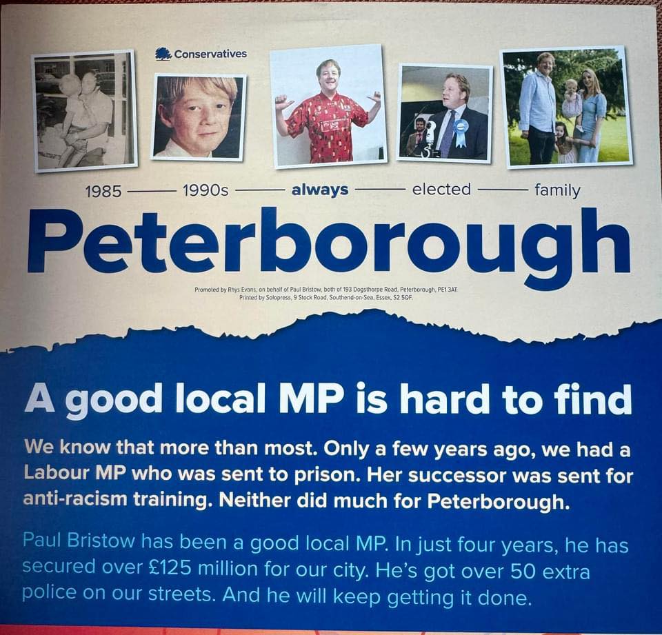 Paul Bristow stayed active in Peterborough after his narrow defeat at the July general election. He has since campaigned both locally and recently for a Tory candidate in a council by election at St Neots 