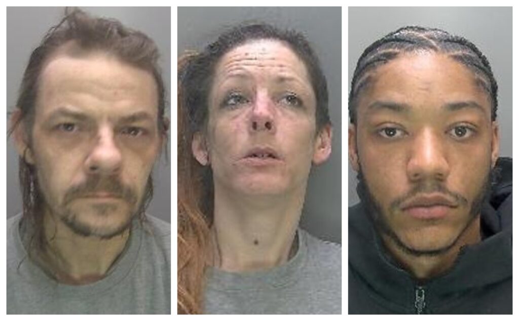 From left: Roland Hare of Cambridge, Aileen Grimewood of Burwell, and Tarmani Carter of Orpington, jailed for a combined total of nearly 9 years for drug offences. They were caught in Cambridge following suspicions of cuckooing.