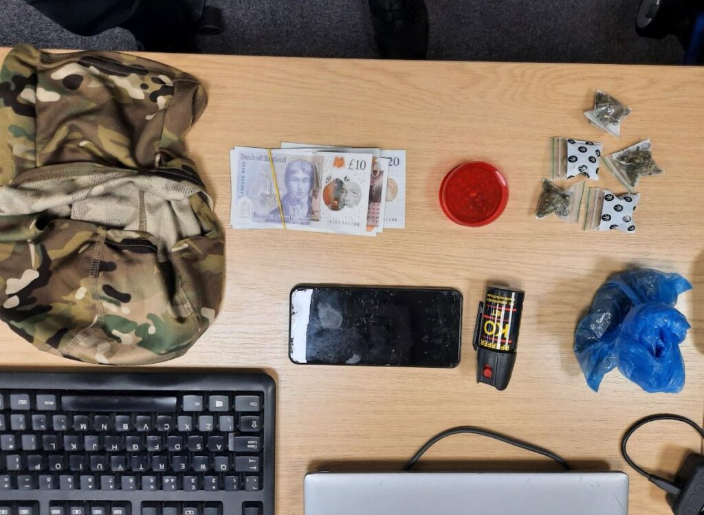 Believing he was trying to hide something, police in Peterborough stopped and searched Ajaml Saqikel, finding £380 in cash on him and a can of pepper spray – a prohibited firearm, as well as five small bags of cannabis and a machete in the coat.