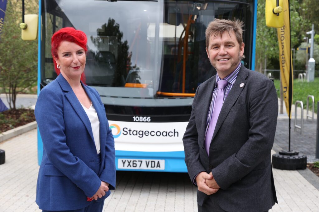 Transport Secretary Louise Haigh with Mayor Dr Johnson at ARU Peterborough. Picture: Combined Authority. 