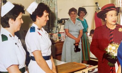 Long-serving nurse Mary Donaldson has retired after 41 years full-time service at North West Anglia NHS Foundation Trust. Pictured with the late Queen and Prince Philip at the former Edith Cavell Hospital in 1998